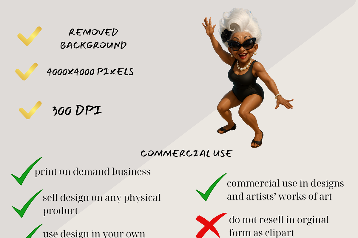 STYLISH BEACH GRANDMAS CLIPART PACK, a Person Illustration by Daring Digies (Photo 7 of 10)