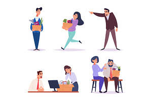 Dismissals. Angry bosses and sad, a Finance Illustration by Onyx