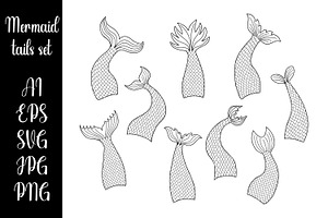 Hand Drawn Mermaid Tails Set