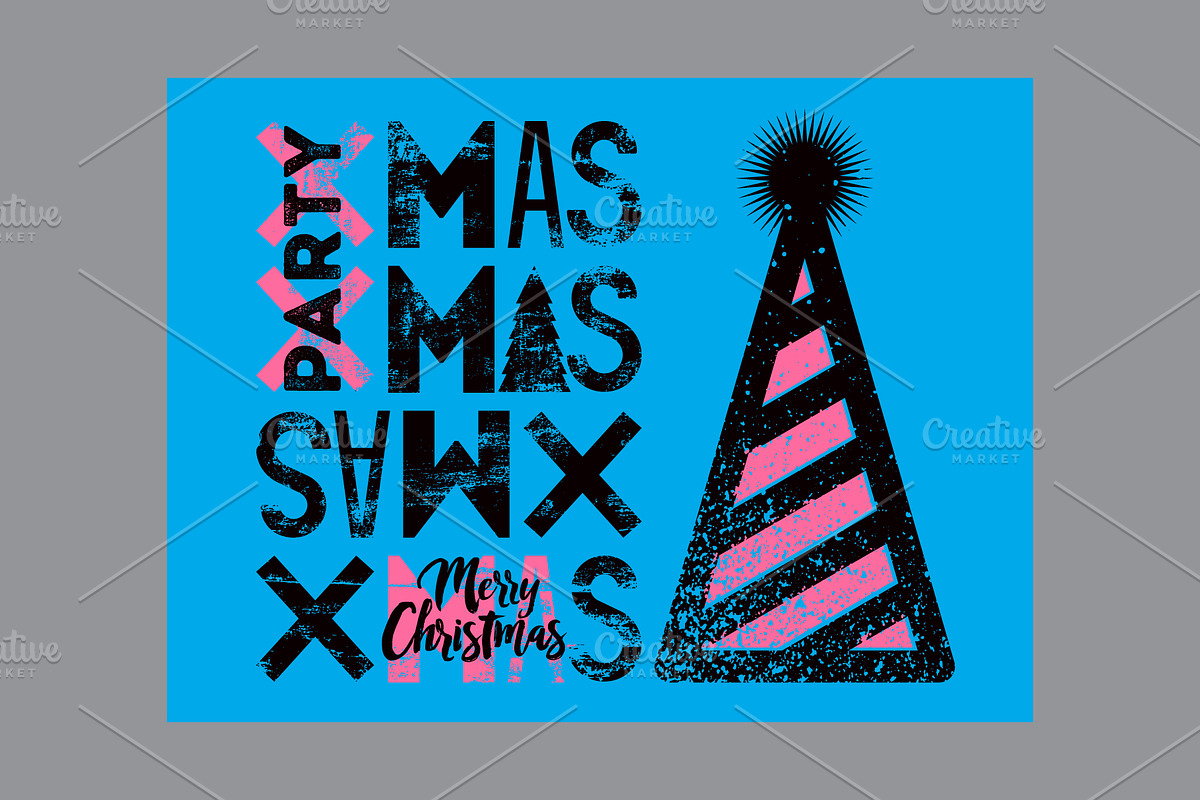 Xmas Party grunge vector poster set., a Seasonal Illustration by PoPaShop (Photo 3 of 5)