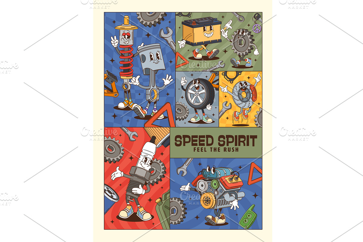 Vehicle car spare part characters, an Object Illustration by Buch&Bee