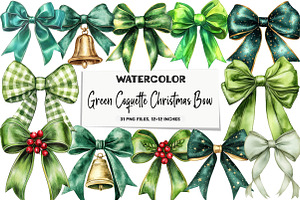 Green Coquette Christmas Bow Clipart, an Illustration by DreamArtGraphic