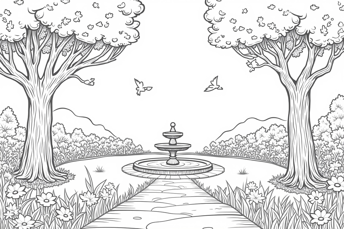 Garden Fountain Coloring Pages, an Illustration by jahid234 (Photo 3 of 7)