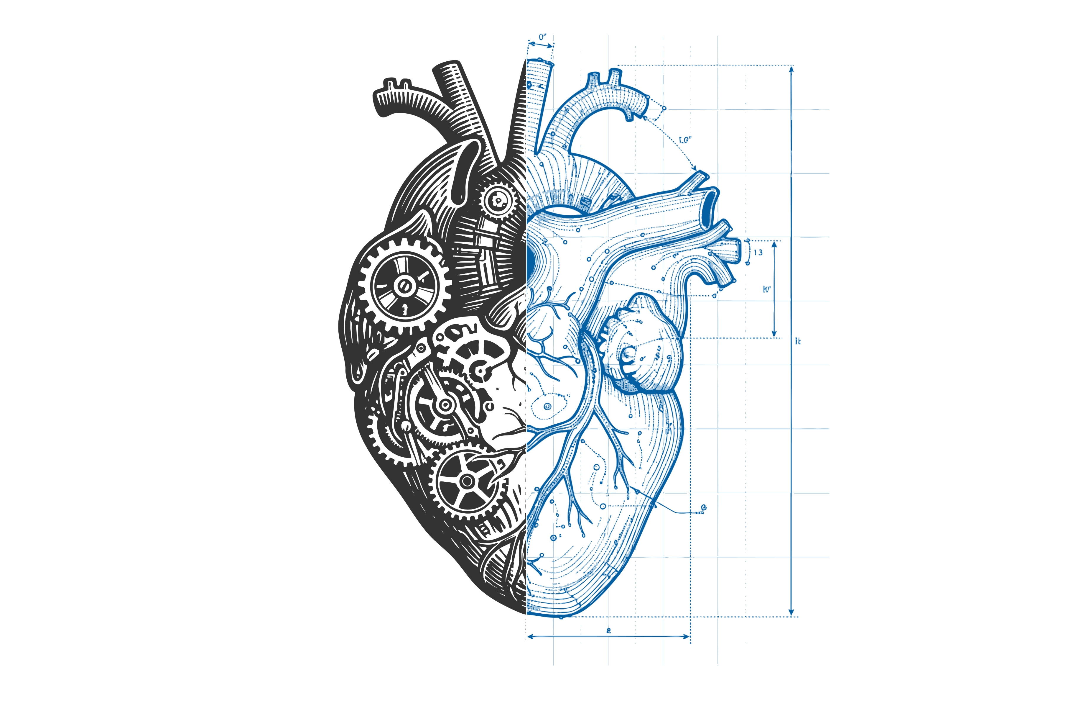 Mechanical and Anatomical Heart, a Healthcare Illustration by AlexArt