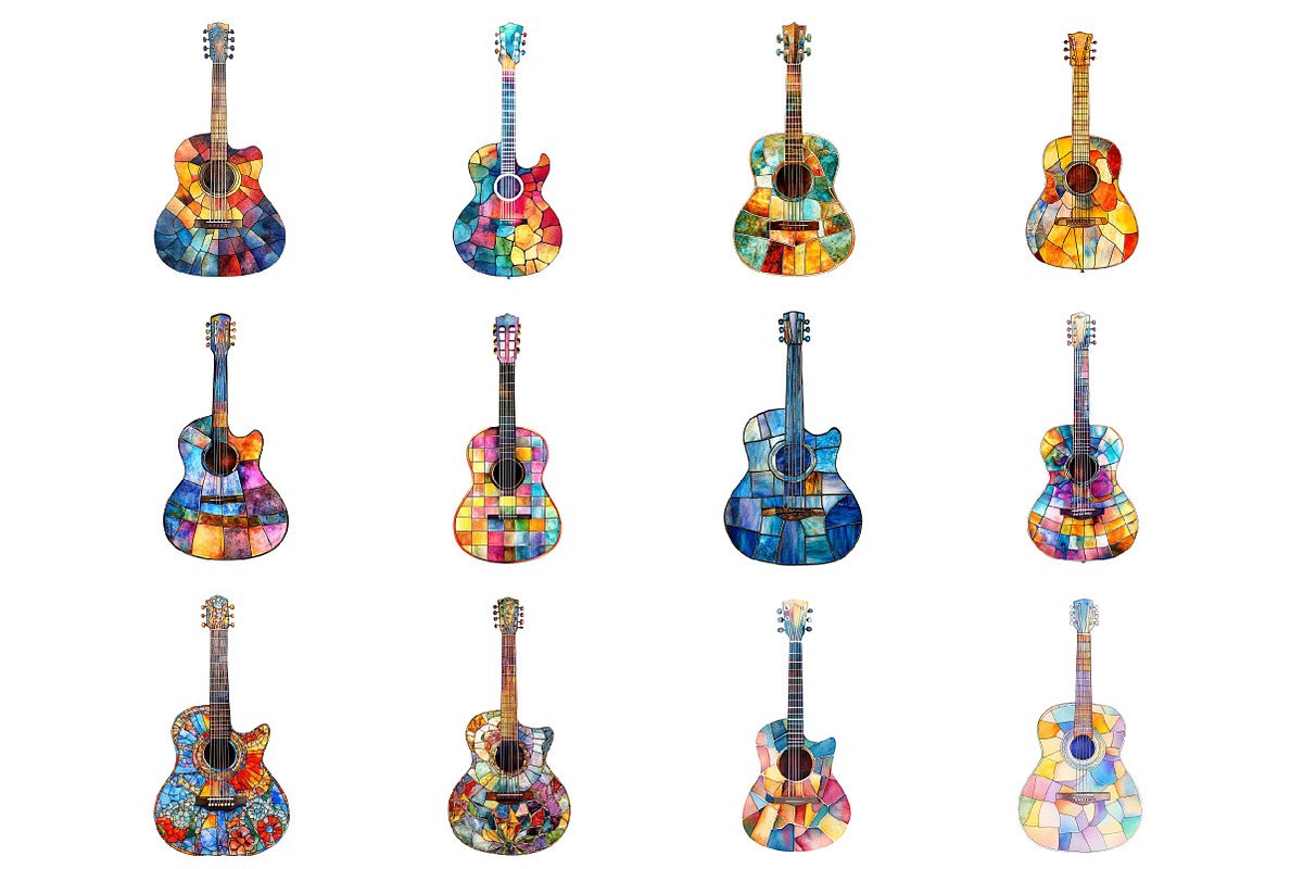 Stained Glass Guitar Clipart, an Illustration by Design Market (Photo 3 of 3)