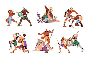Roman, Spartan gladiators fight set, a Person Illustration by PaperTrident