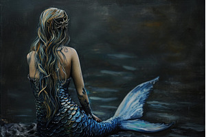 Mystical Back view mermaid sea, a Nature Photo by Ylivdesign