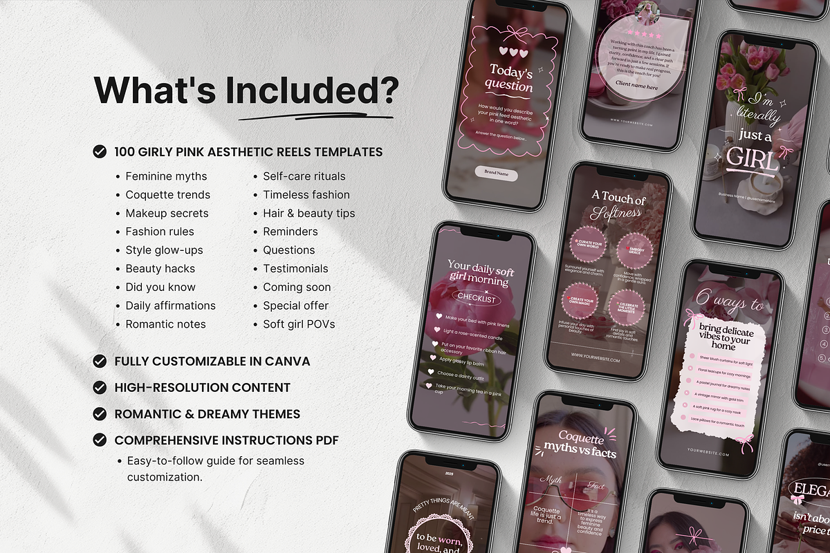 100 Girly Pink Instagram Reels, a Social Media Template by DigiPax (Photo 2 of 10)
