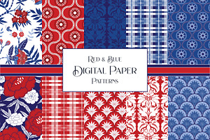 Red & Blue Digital Patterns, a Pattern Graphic by RachelStudio