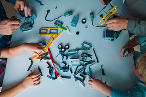 Kids building robot stock photo containing activity and stem