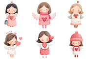 Watercolor Valentine Angel Clipart, an Illustration by Dream Creation (Thumbnail 3 of 7)