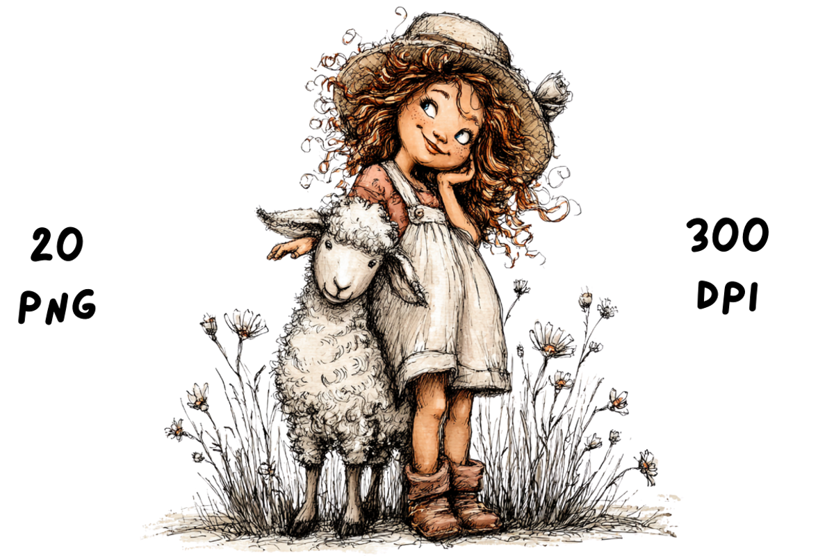 Whimsical Floral Girl & Lamb, an Animal Illustration by GiraffeCreative (Photo 19 of 20)