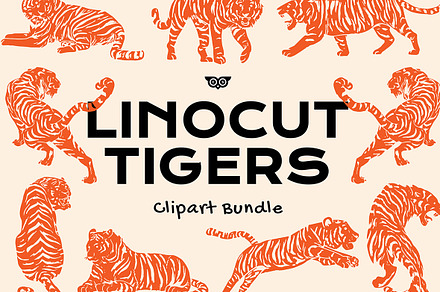 Linocut Tigers Clipart Bundle, an Animal Illustration by ClayStudio