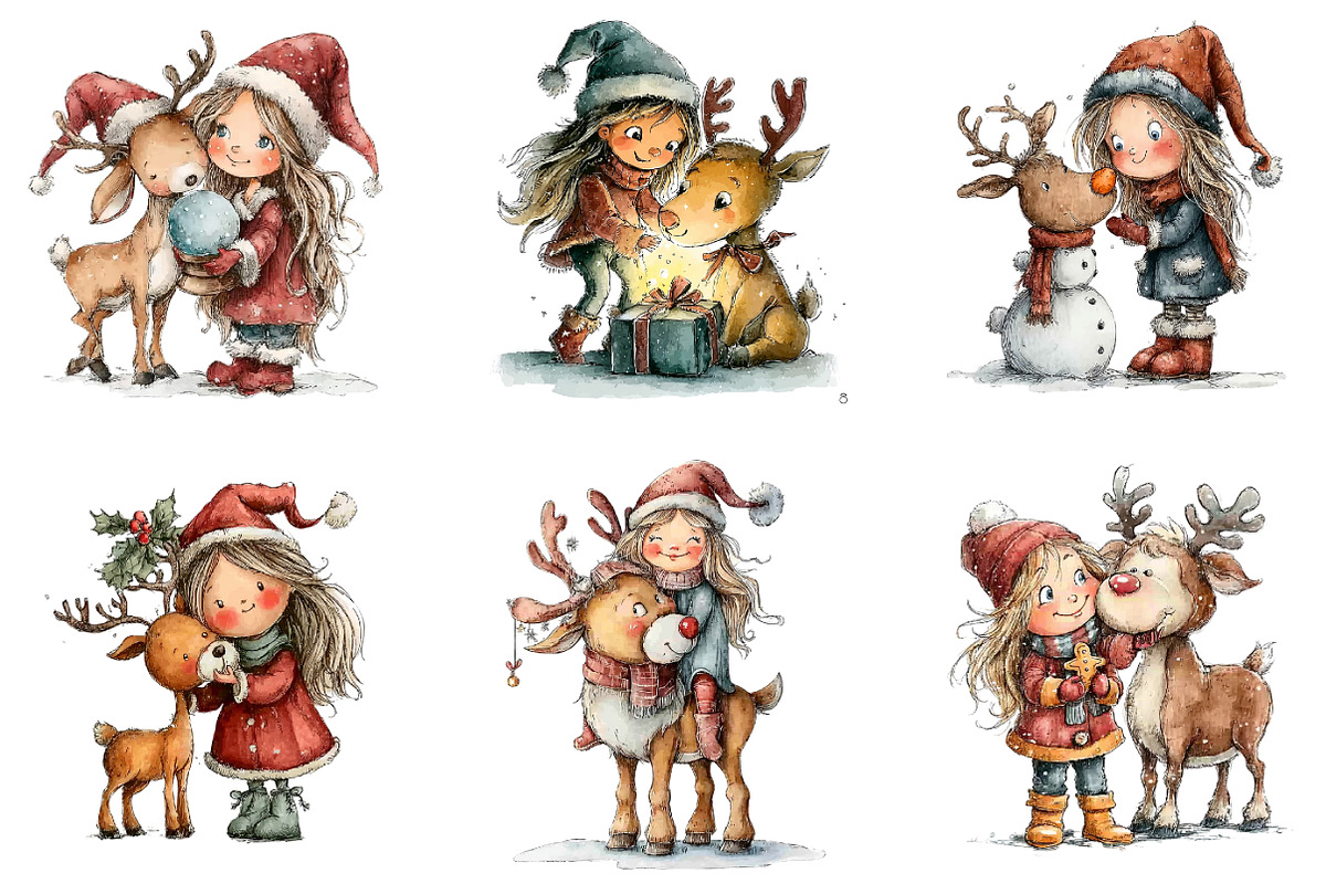 Cute Christmas Girls Clipart, an Illustration by DreamArtGraphic (Photo 5 of 5)