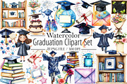 Watercolor Graduation Clipart Set, an Illustration by Libby Wishes (Thumbnail 1 of 7)