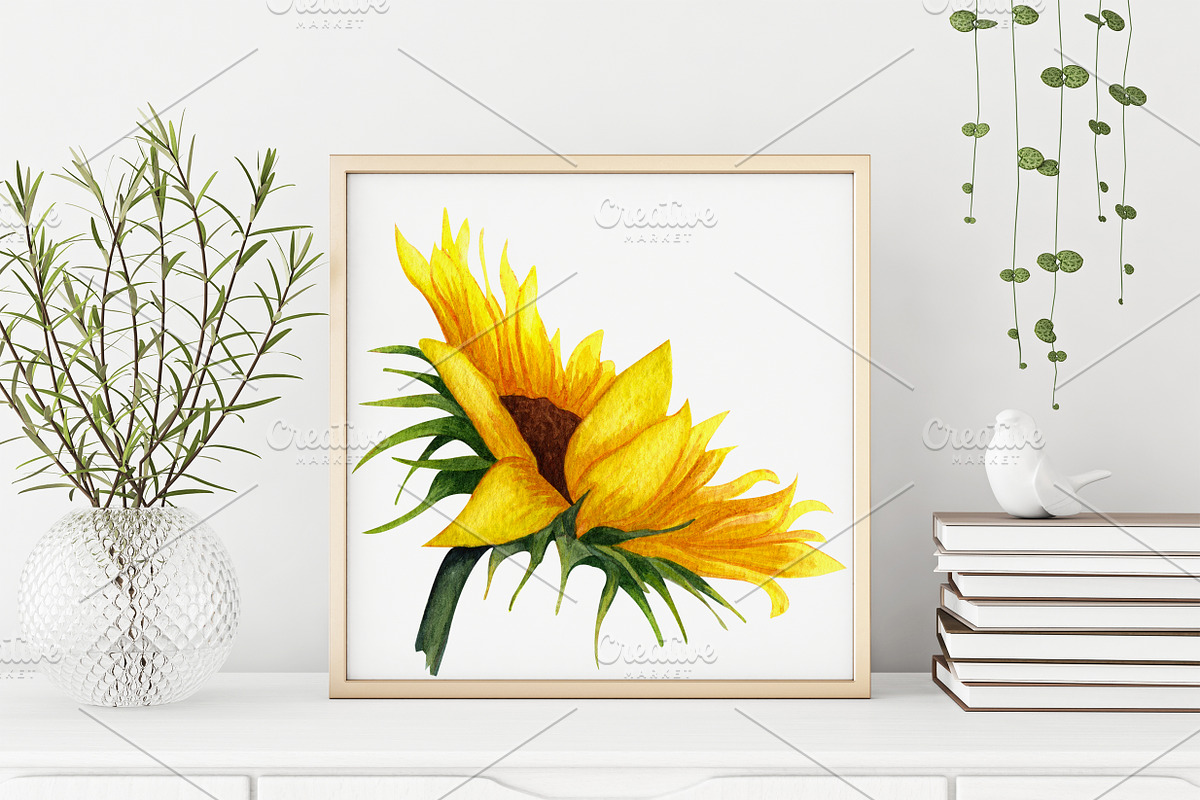 Sunflowers Watercolor Set, a Food Illustration by BarvArt (Photo 2 of 15)