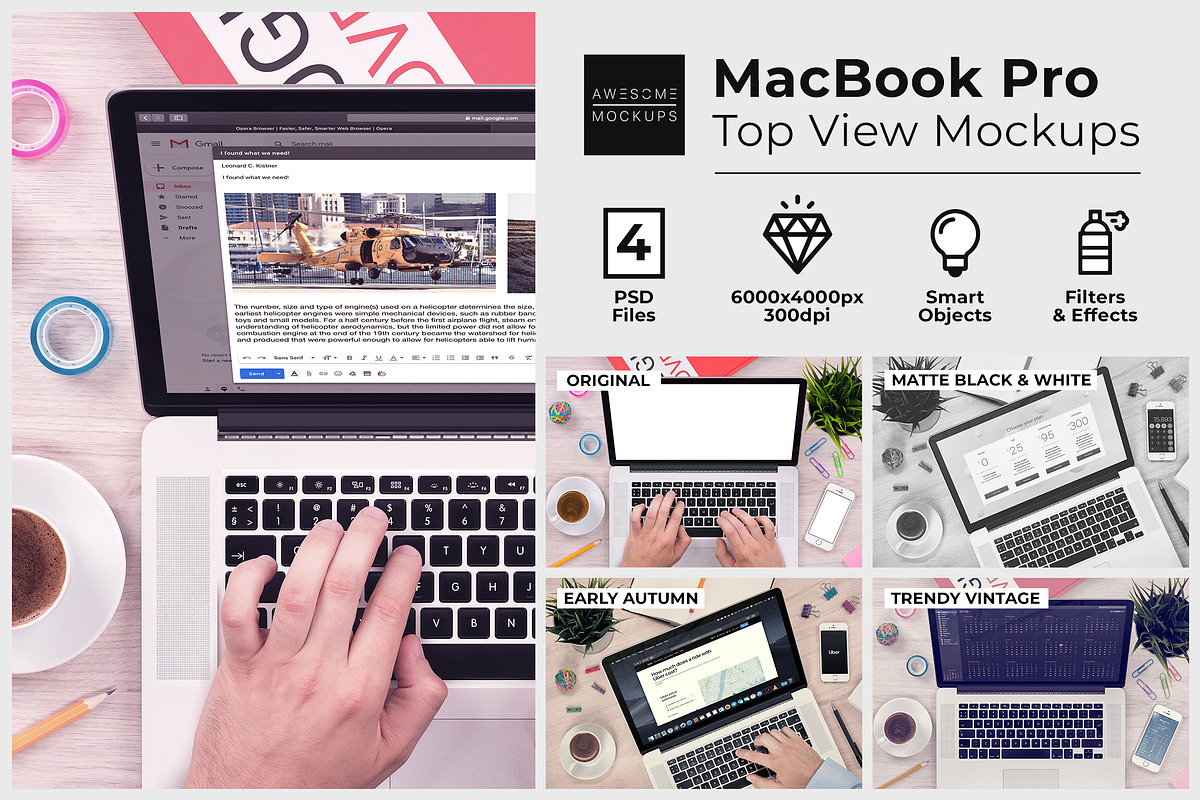 MacBook Top View Responsive Mockups, a Books & Magazine Mockup by Mockups & Illustrations (Photo 1 of 9)