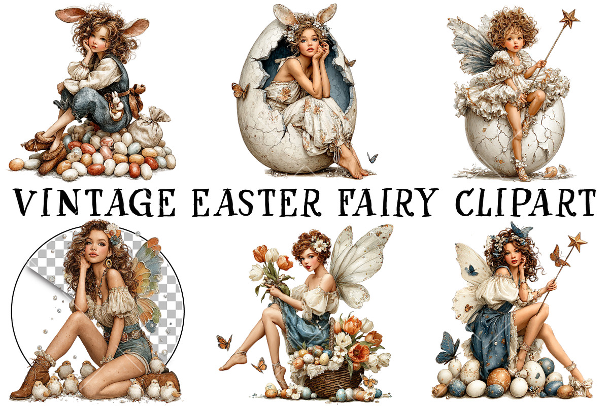 Vintage Easter Fairy Clipart, an Illustration by OK Design (Photo 2 of 6)