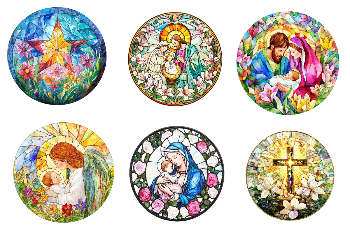 Round Stained Glass Spring Nativity, an Illustration by CreationArt (Photo 3 of 4)