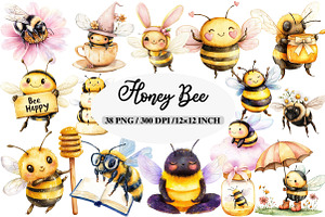 Kawaii Honey Bee Clipart Bundle, an Illustration by Daily.Designs