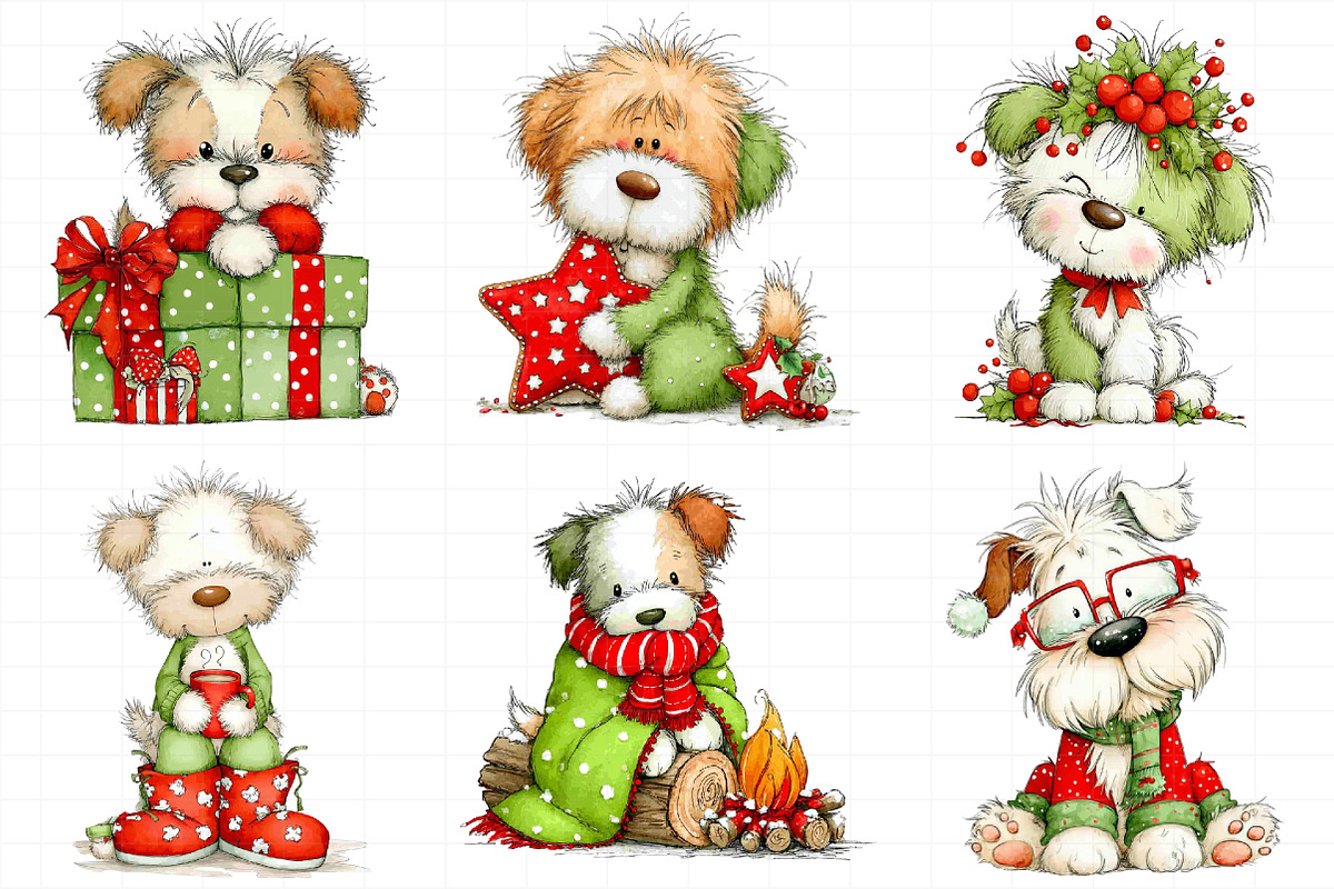 Whimsical Christmas Fluffy Dogs Clip, an Illustration by Daily.Designs (Photo 7 of 8)