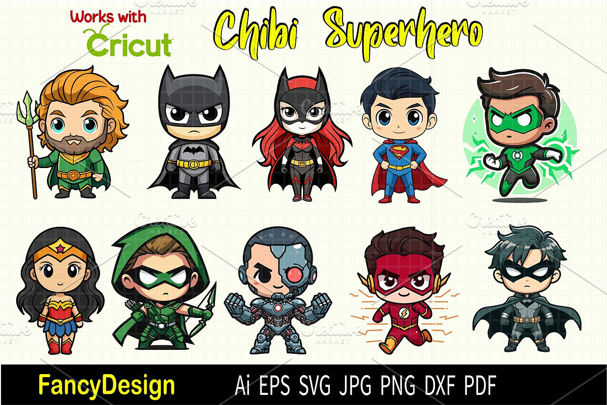 Chibi Superhero Vector Bundle, a Person Illustration by FancyDesignStudio (Photo 1 of 8)