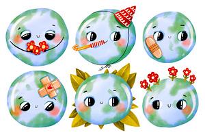 Cute Earth Day Clipart Set, Kawaii, an Education Illustration by the_myro