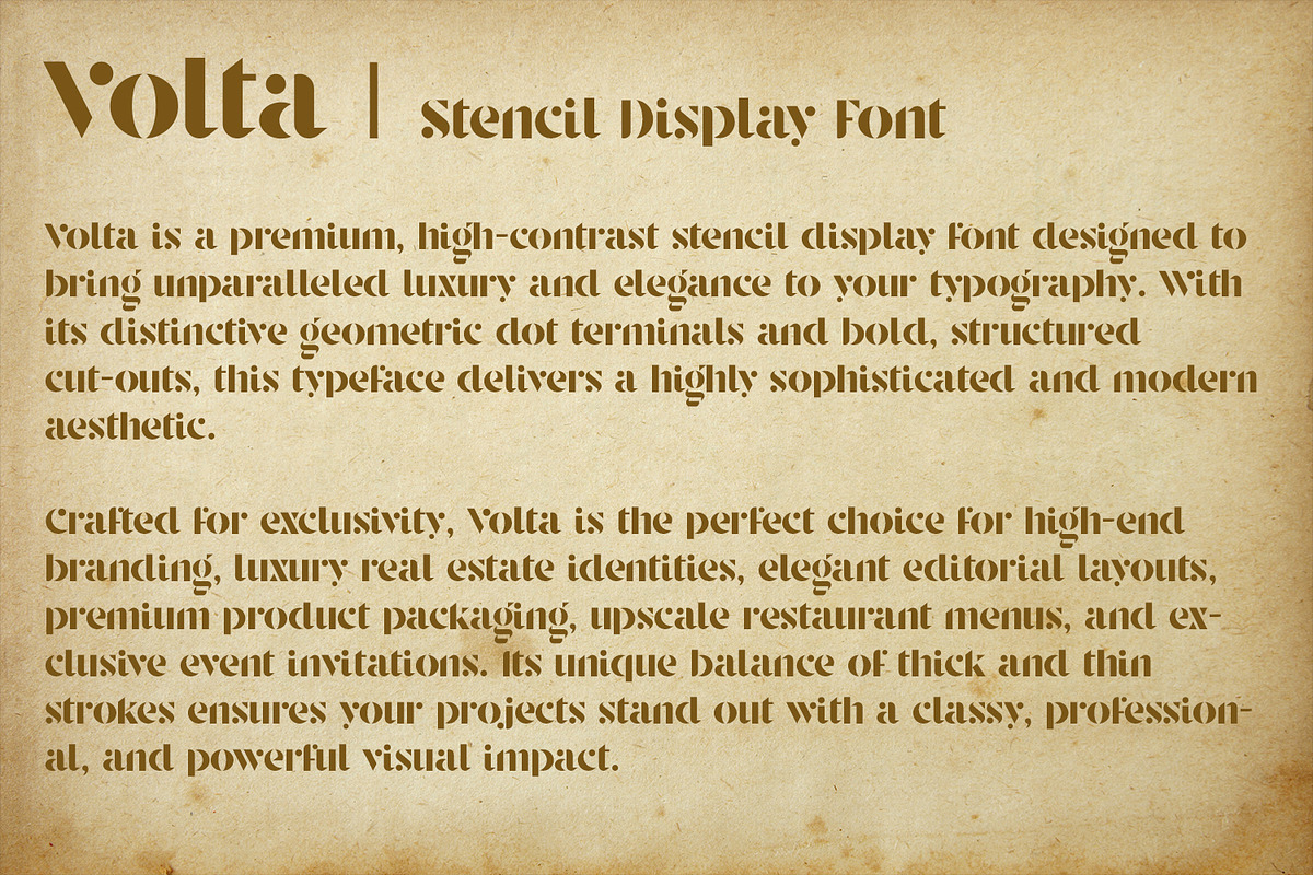 Volta - Luxury Elegant Stencil Font, a Serif Font by OWPictures (Photo 9 of 10)