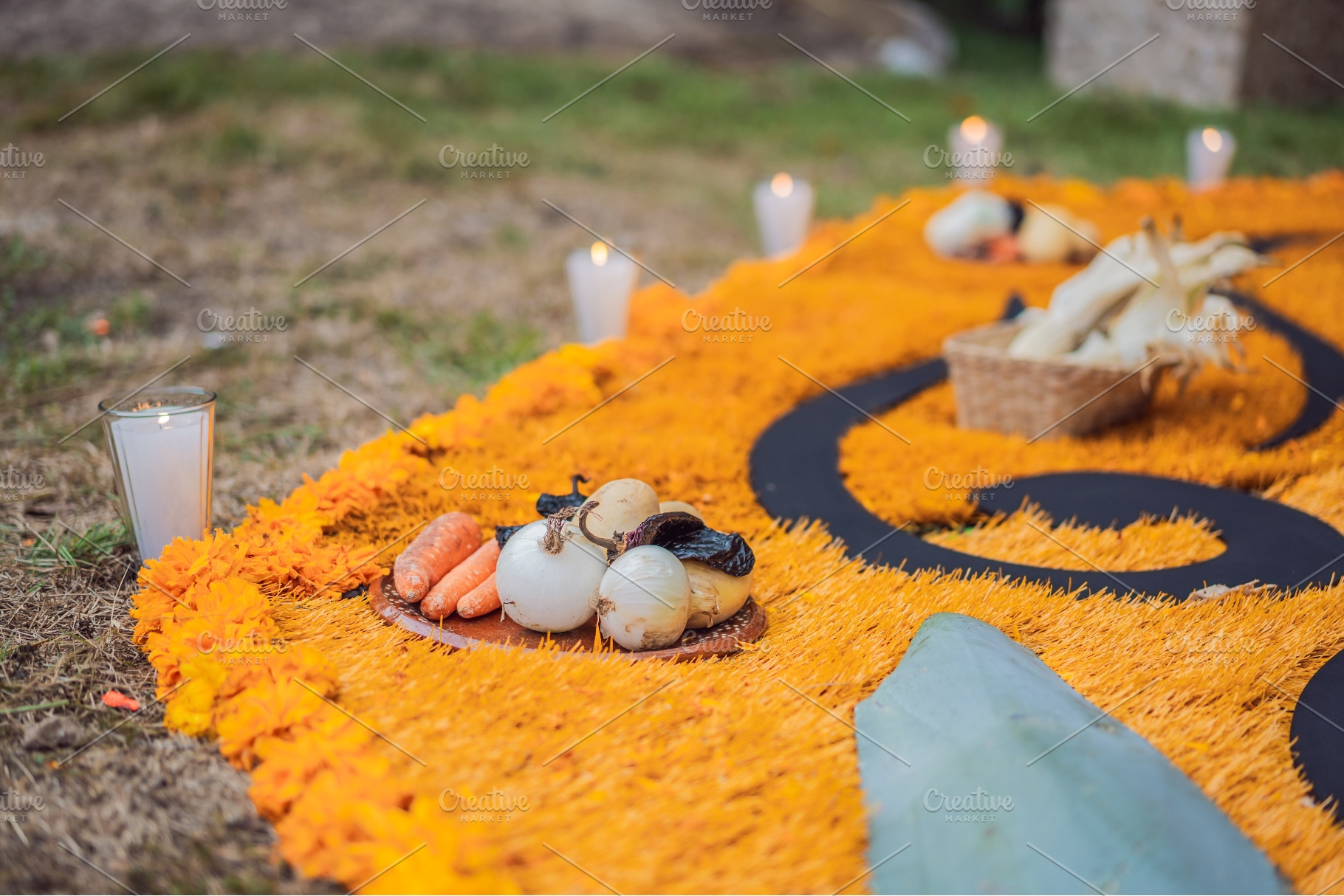 Vegetable offerings and candles on a, a Holiday Photo by Elizaveta Galitskaya