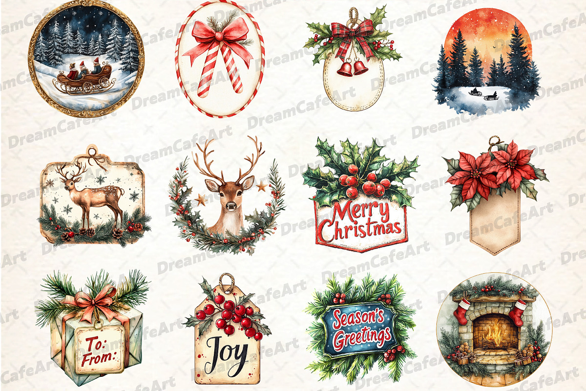 Vintage Christmas Label Sublimation, an Illustration by DreamCafeArt (Photo 2 of 5)