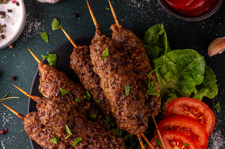 Shish kebab on stick, made from ground beef meat