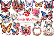 Butterfly Flower USA Flag Graphics, an Illustration by Watercolor design (Thumbnail 1 of 4)