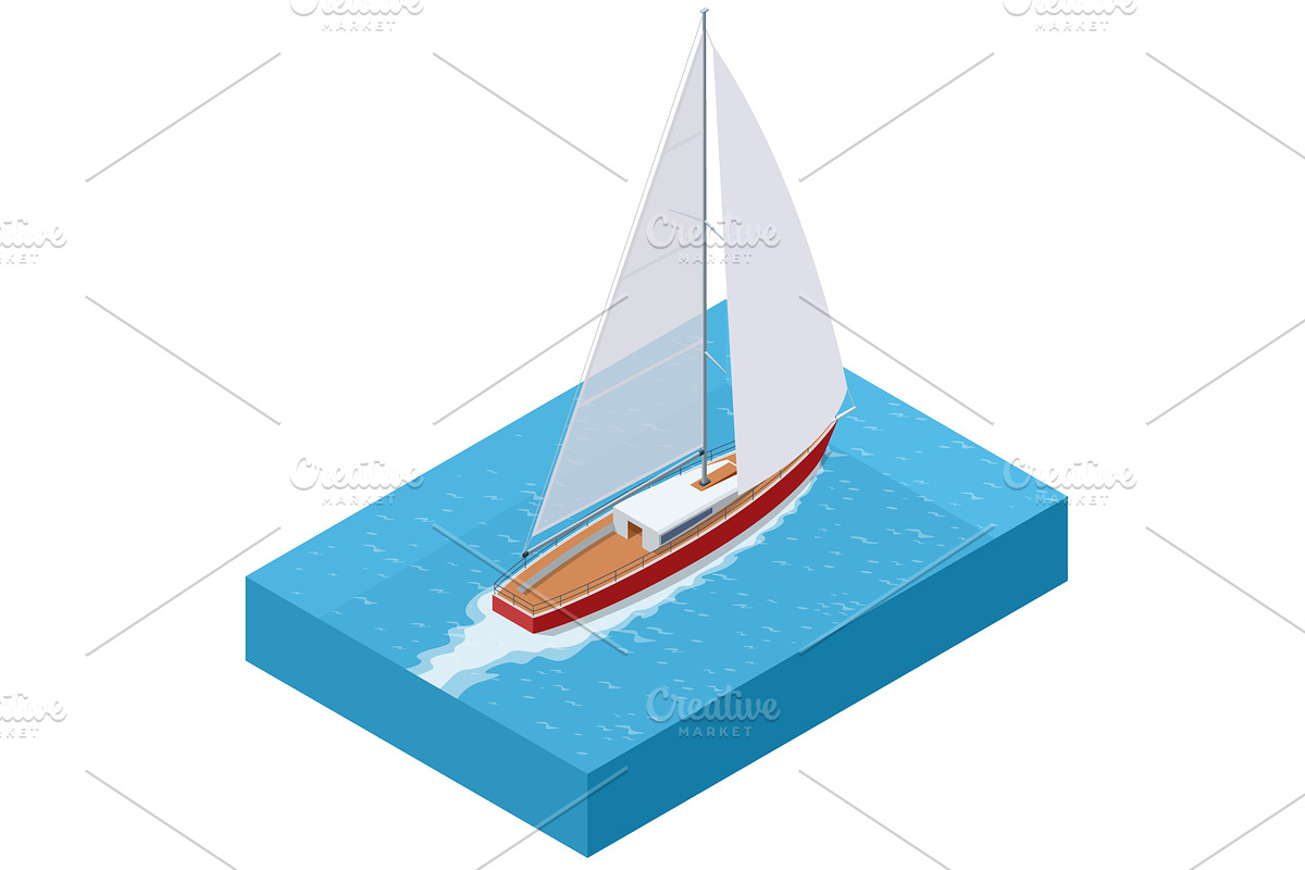 Isometric sailing yacht moving on, a Transportation Illustration by Golden Sikorka