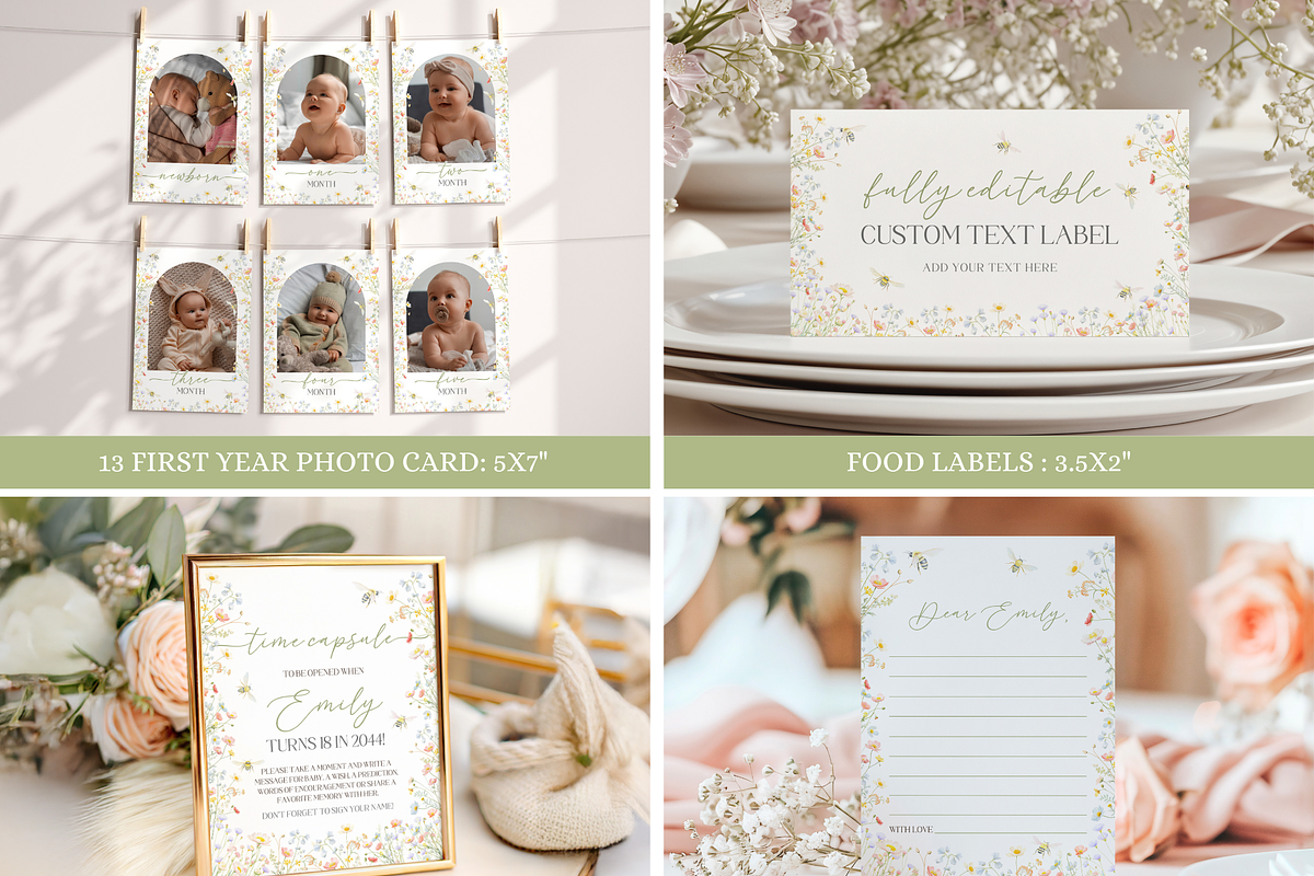 Editable Bee Day 1st Birthday Bundle, an Invitation Template by Digital_Mind (Photo 4 of 9)