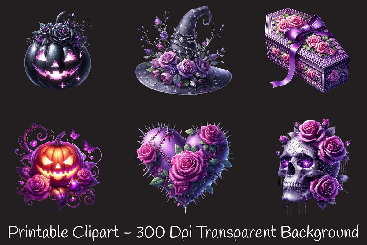 Halloween & Purple Roses Clipart, an Illustration by RobertsArt (Photo 5 of 7)