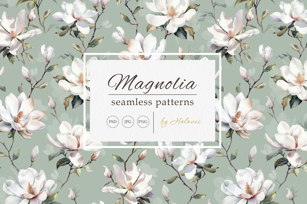 Watercolor Magnolia Patterns, a Pattern Graphic by Holovei (Photo 9 of 10)
