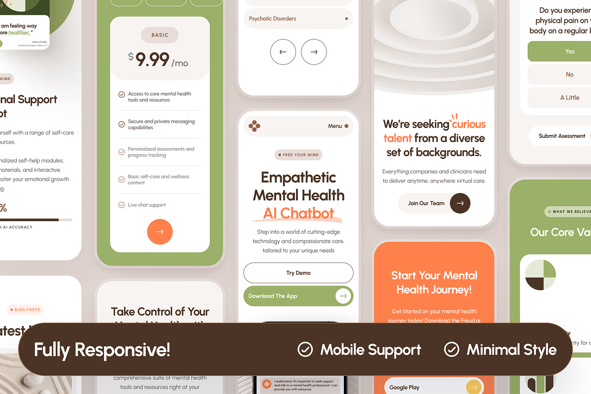 freud: AI Mental Health Website, a Landing Page Template by strangehelix.bio (Photo 4 of 9)