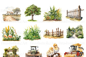 Farm Watercolor Clipart Bundle