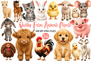 Quirky Farm Animals Clipart PNG, a Seasonal Illustration by Designworld