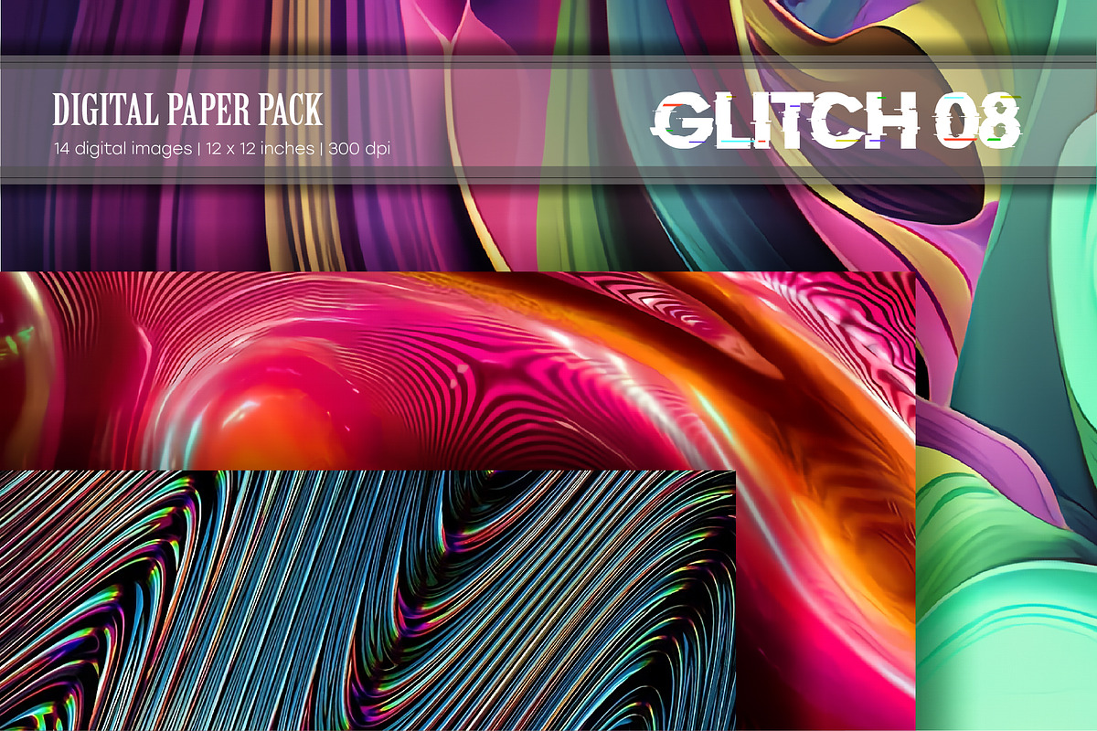 Glitch Psychedelic 08.Digital Paper., a Texture Illustration by KENO Mascots (Photo 2 of 3)
