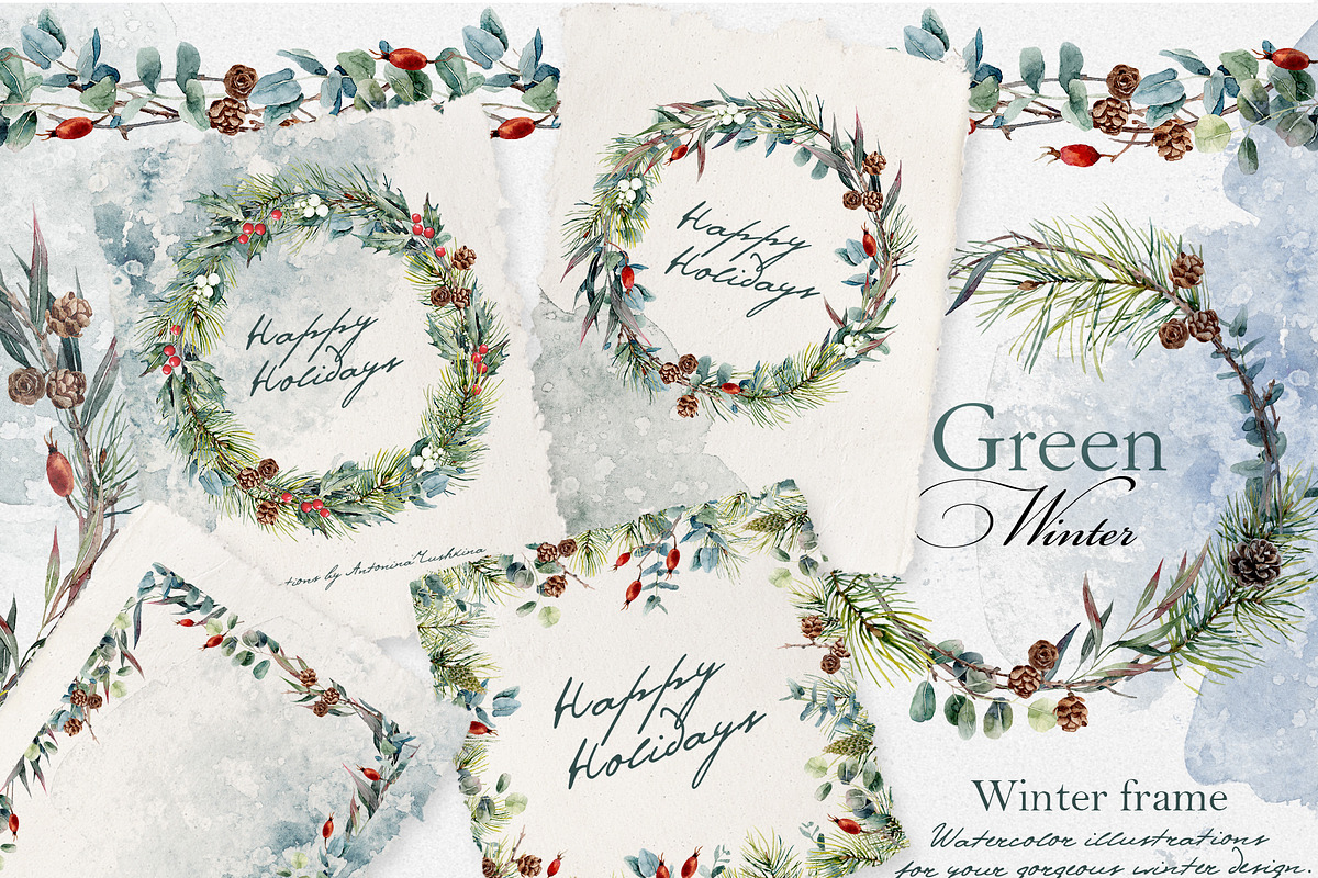 Watercolor collection Green Winter, a Decorative Illustration by RushkinaAntonina (Photo 4 of 8)
