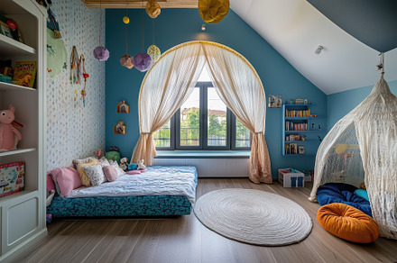 A cozy Bohemian interior design style children's bedroom featuring a bed with c, an Arts & Entertainment Photo by Textures & Backgrounds