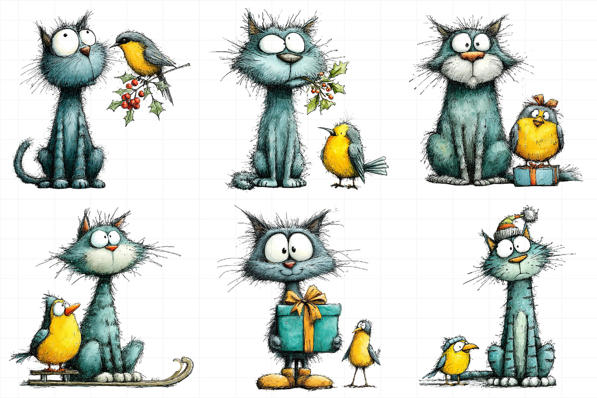 Cat And Bird Christmas Clipart, an Illustration by Daily.Designs (Photo 5 of 5)