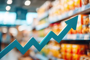 Upward sales growth arrow in supermarket, a Food & Drink Photo by AlyaAnd