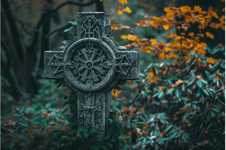 Engraved celtic cross in autumnal, an Architecture Photo by Ylivdesign