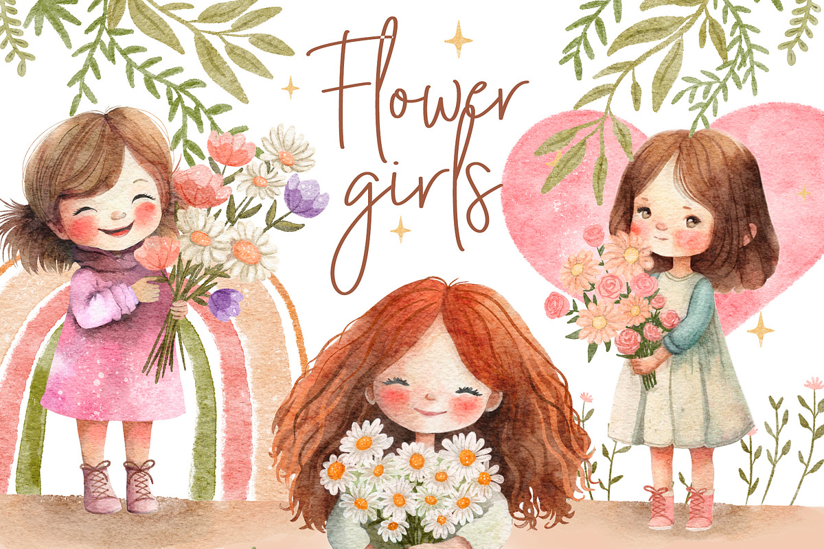 Flower Girls. Watercolor set, a Decorative Illustration by AlineArtStore (Photo 1 of 8)