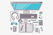 Flat Workspace Top View, a Technology Illustration by karnofff (Thumbnail 4 of 4)