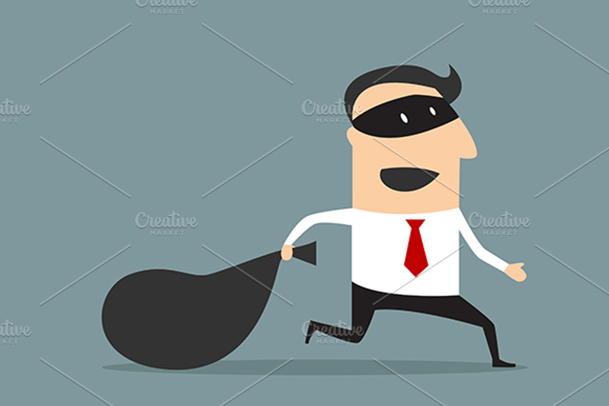 Thief businessman carrying money bag
