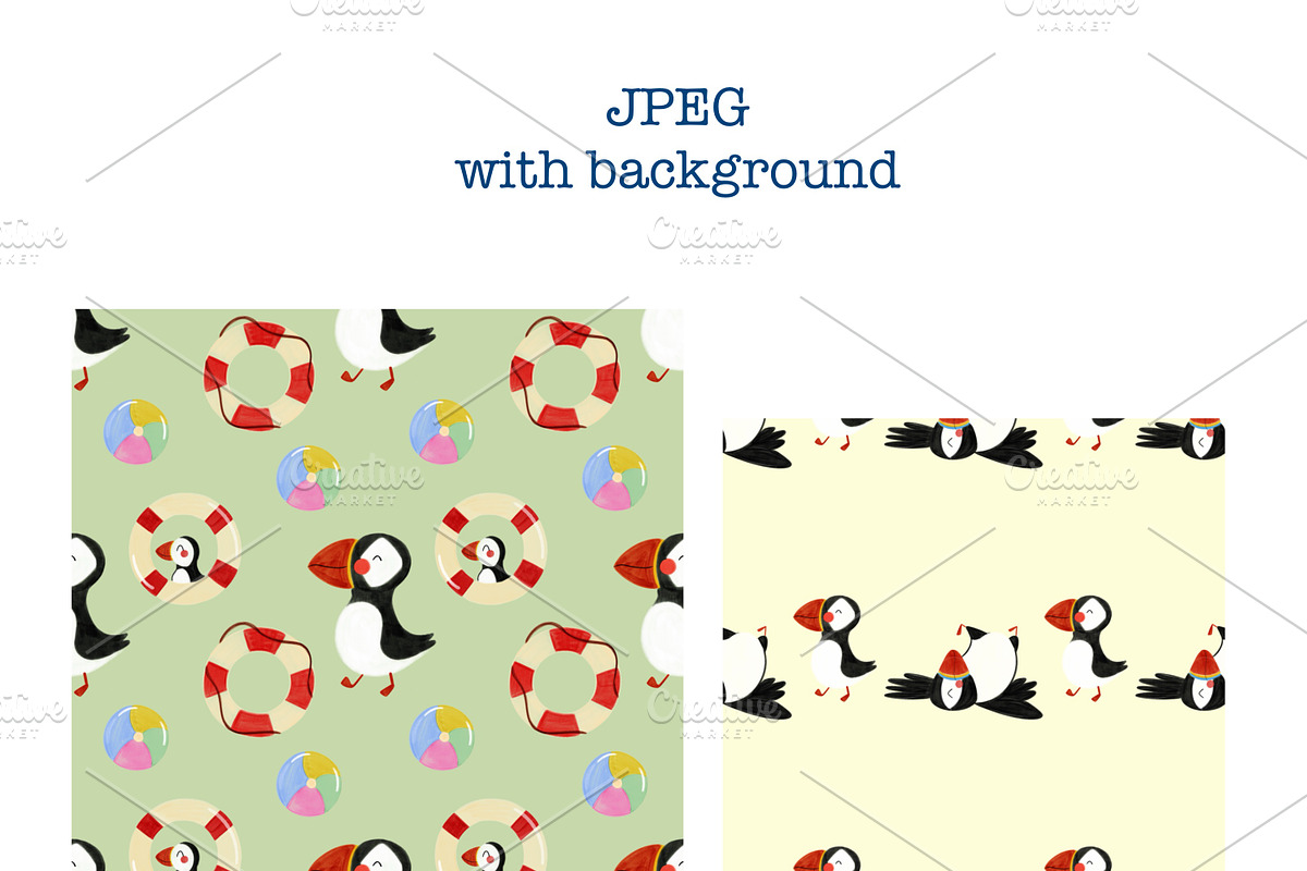 Watercolor Puffin Seamless Pattern, an Animal Illustration by Oleksandra Illustrates (Photo 13 of 13)