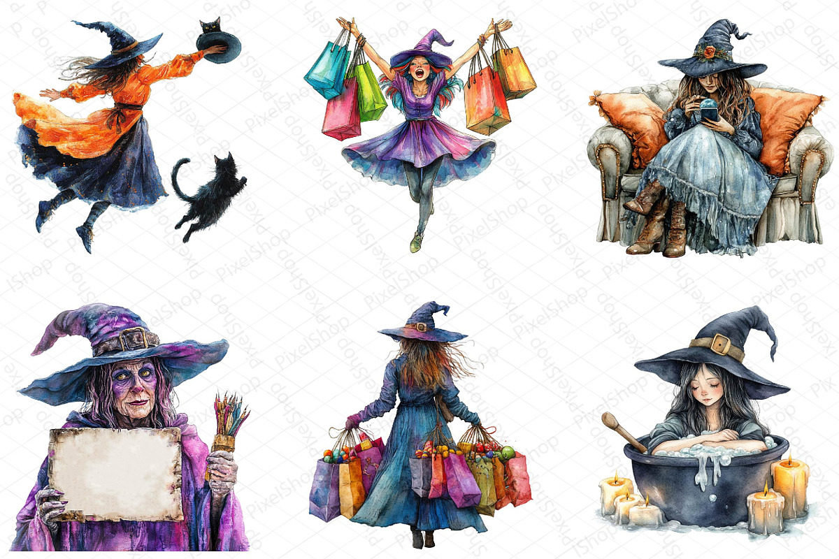 Funny Witch Halloween Clipart, an Illustration by DreamPrint404 (Photo 2 of 5)